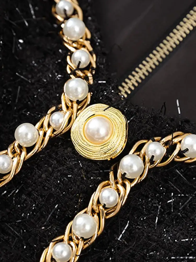 فساتين Modphy الفاخرة بسلسلة من اللؤلؤ قصيرة من التويد للنساء مزينة بصدر واحد بدون أكمام فساتين قصيرة ضيقة للحفلات المسائية النسائية