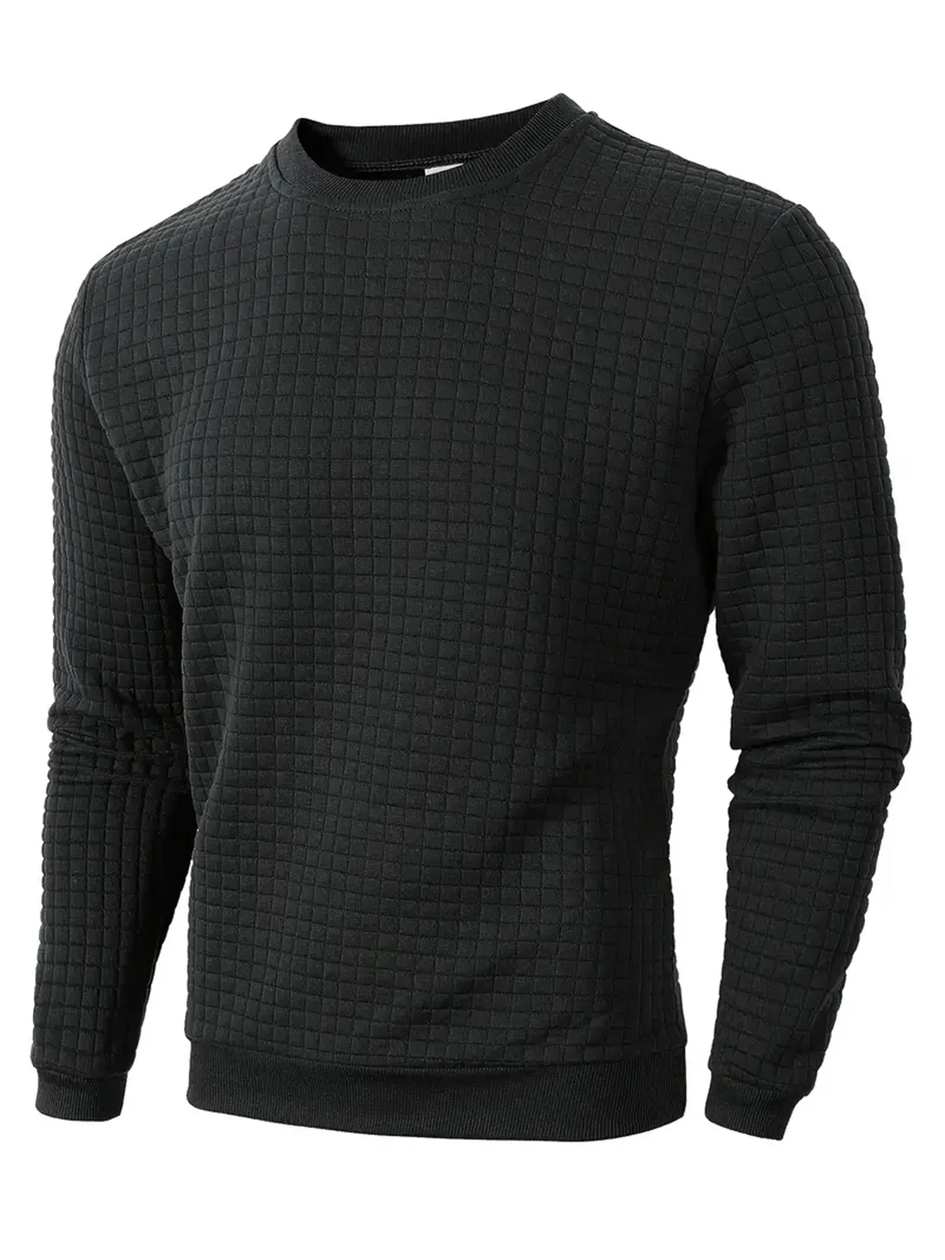 Autumn Men's Crew Neck Pullover Solid Color Casual Jacquard Check Sweatshirt Long Sleeve Warm Slim Sweaters Knitted Streetwear