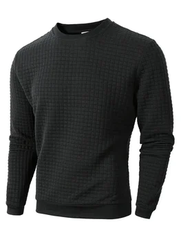 Autumn Men's Crew Neck Pullover Solid Color Casual Jacquard Check Sweatshirt Long Sleeve Warm Slim Sweaters Knitted Streetwear 2