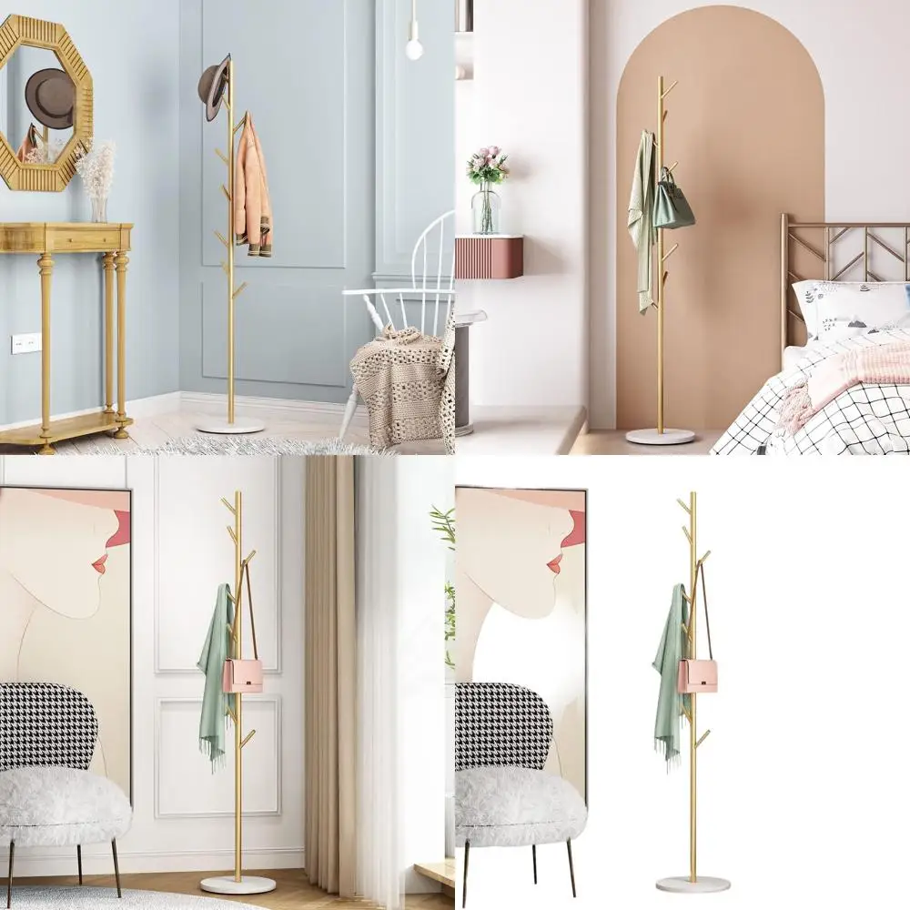 

Стильная напольная вешалка для одежды с мраморным основанием и металлическими крючками для прихожей, органайзер для одежды, шляп и сумок