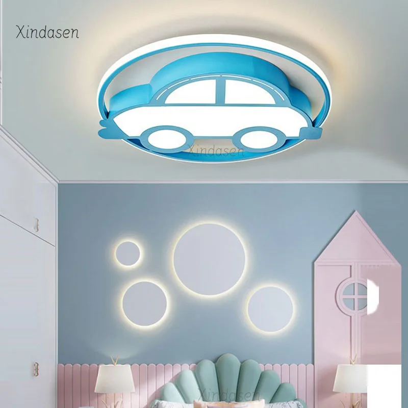 Kids Room Ceiling Light Car Theme Creative Cool Decor Blue Cartoon Chandelier Baby Boys Bedroom Ceiling Lamp Plafonnier luz led