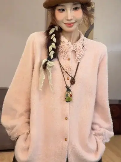 

Женская корейская блузка больших размеров с длинным рукавом, свободного кроя, с воротником, ажурным дизайном, весенняя модная, стройнящая, универсальная модель