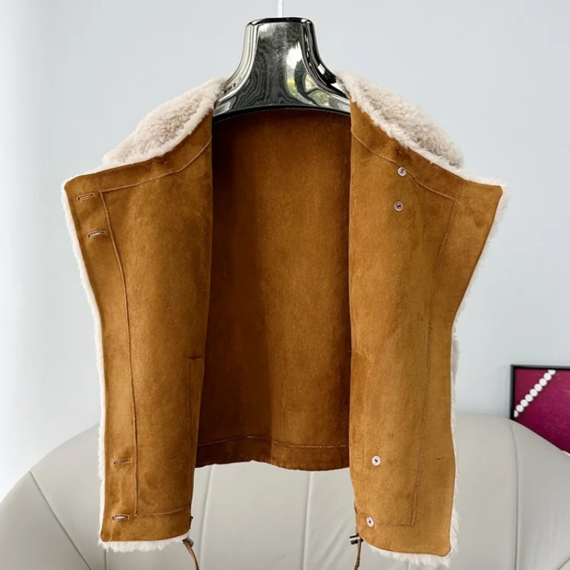 2025 Herbst/Winter Neuankömmling Lammfell-Manteljacke Damen Loose-Fit Wolle Stilvolle Weste PT508