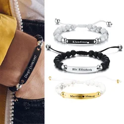Personalized Adjustable Turquoise Stone Name Bracelet Stainless Steel Engrave Custom Bracelet Hand-Made Rope Jewelry Gift 2023