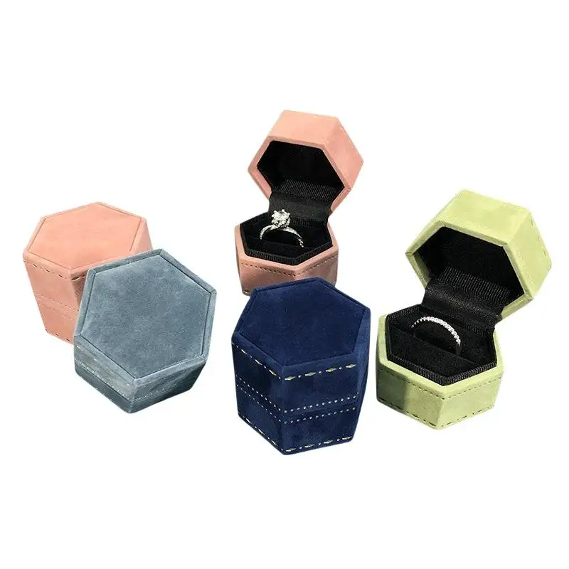 Vintage Hexagon Single Ring Storage Case Empty Elegant Jewelry Box for Wedding Engagement Gift