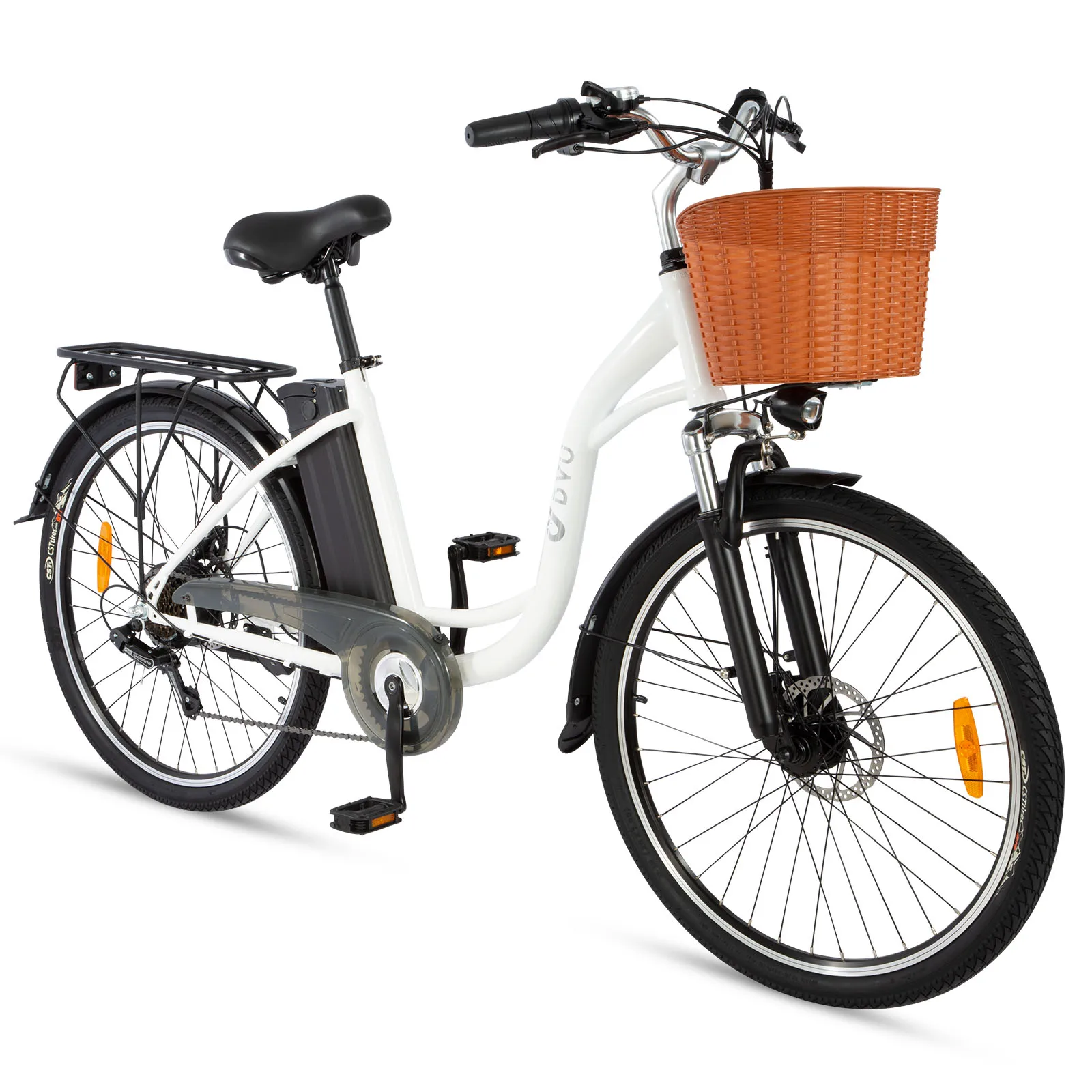 DYU C6 Shimano 6-versnellingen elektrische fiets 26" 36V 12.5Ah voorvork, zadelpen, vering, 25km/u, stadsfiets, schijfremmen