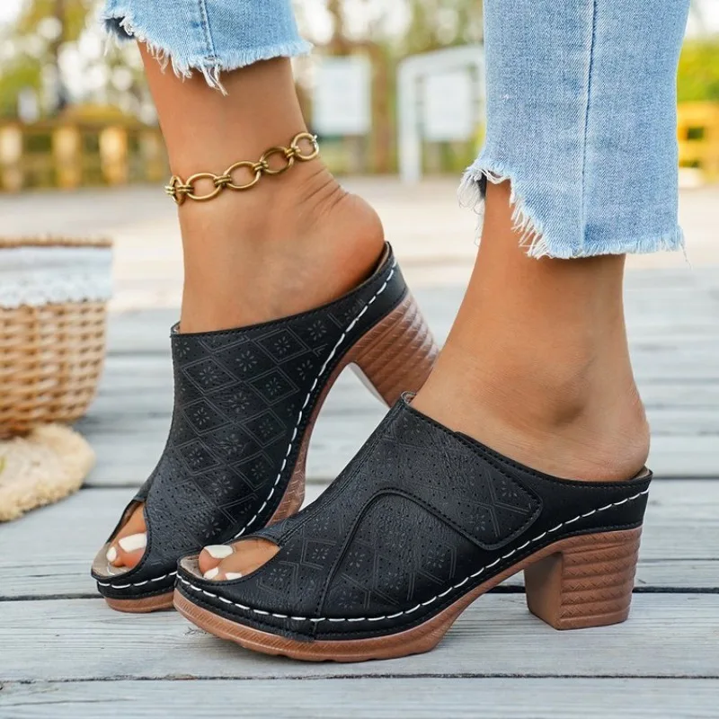 Übergrößen-Schuhe für Damen 36-43 Sommer 2026 Damen Slip-on Plateau High Heel Rutschfeste Peeptoe Sandalen Damenschuhe