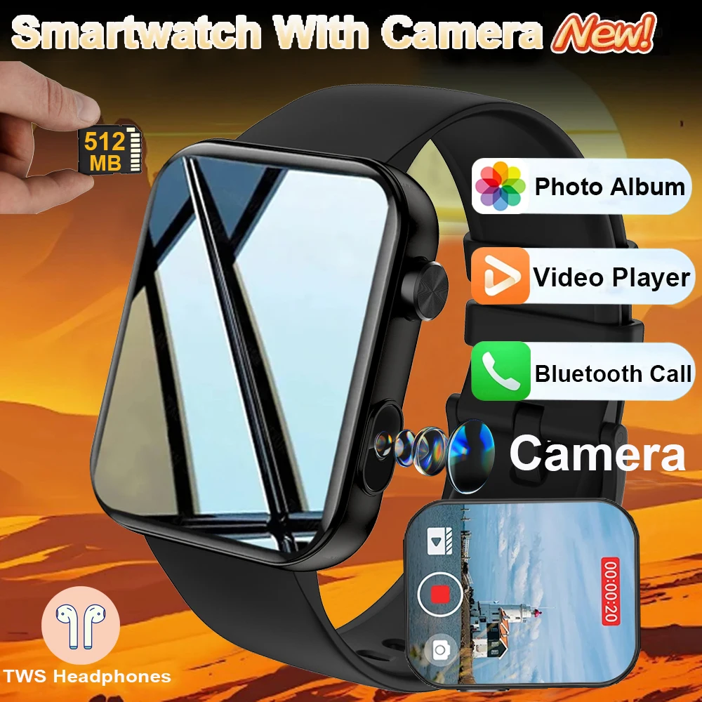 

2025 New Smart Watch with Camera Record Videos Sync Phone Camera Large Memory Dynamic Video Dial Music Bluetooth Call Smartwatch