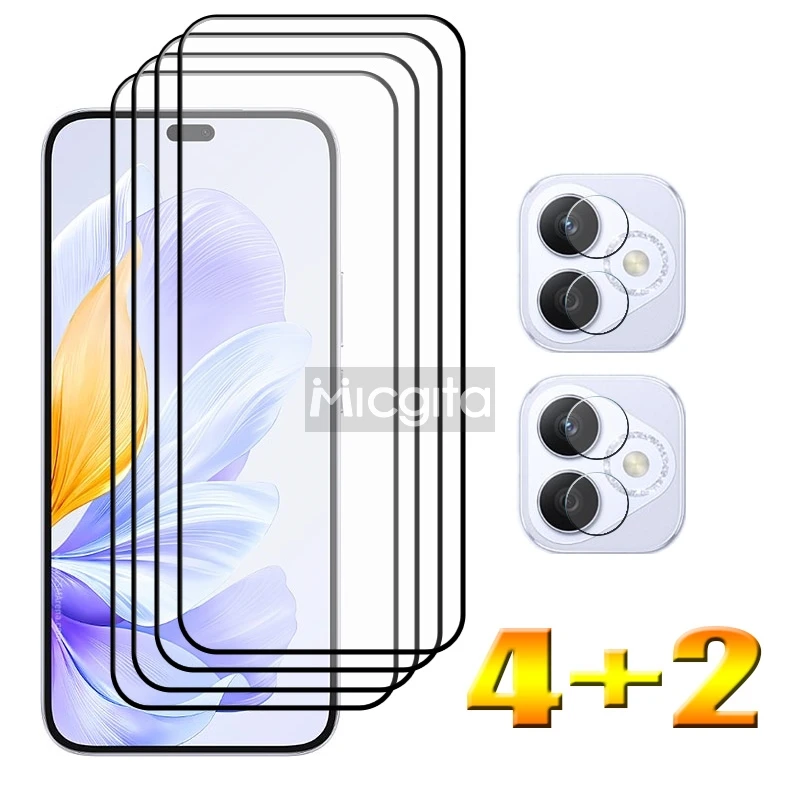 4+2 Tempered Glass Protector For Honor X60i Screen Protector Shockproof Anti-Scratch and Soft Fiber Lens film