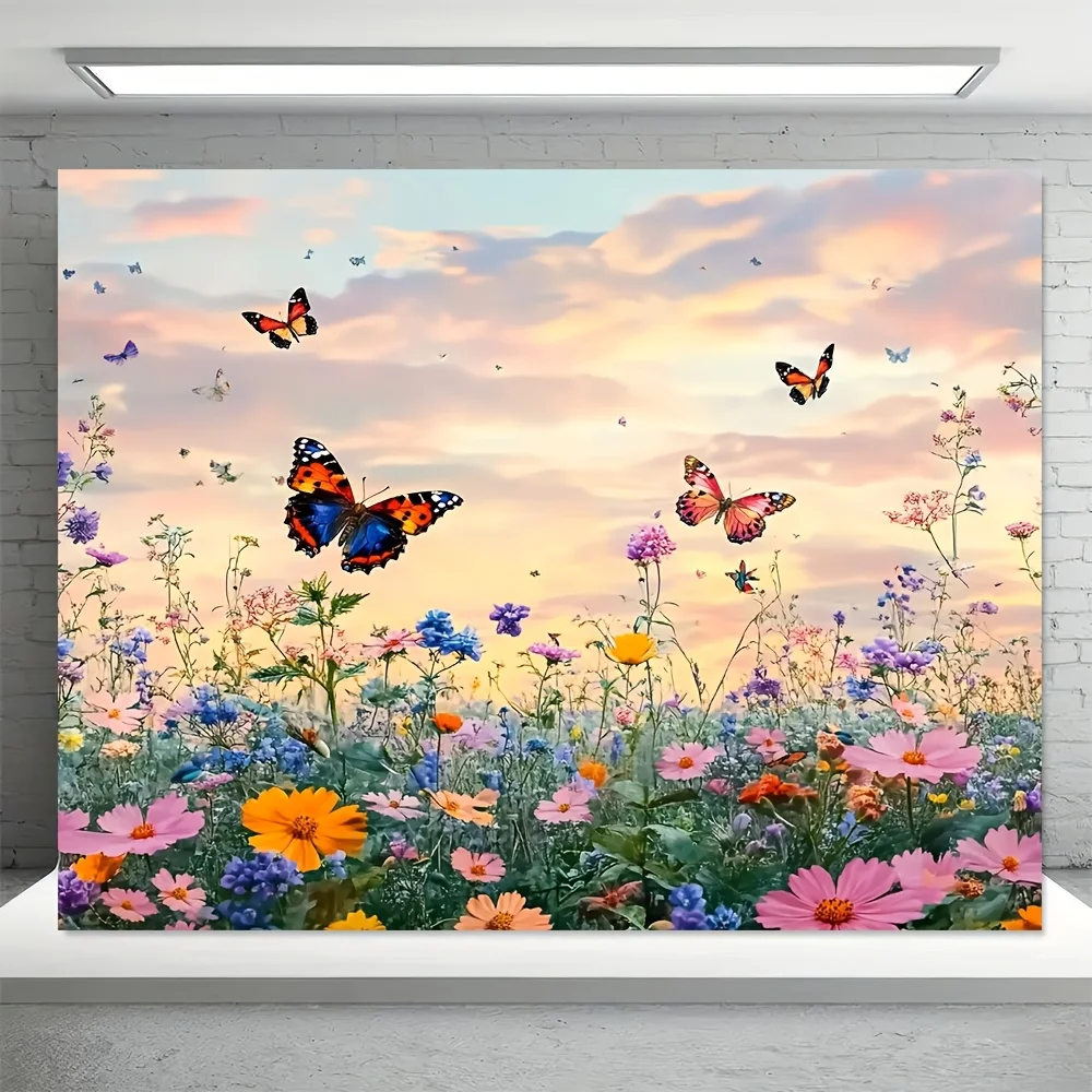 VIKAMA Flower Sea Butterfly Tapestry Pink Cosmos Purple Small Flowers Living Room Feature Wall Room Decor