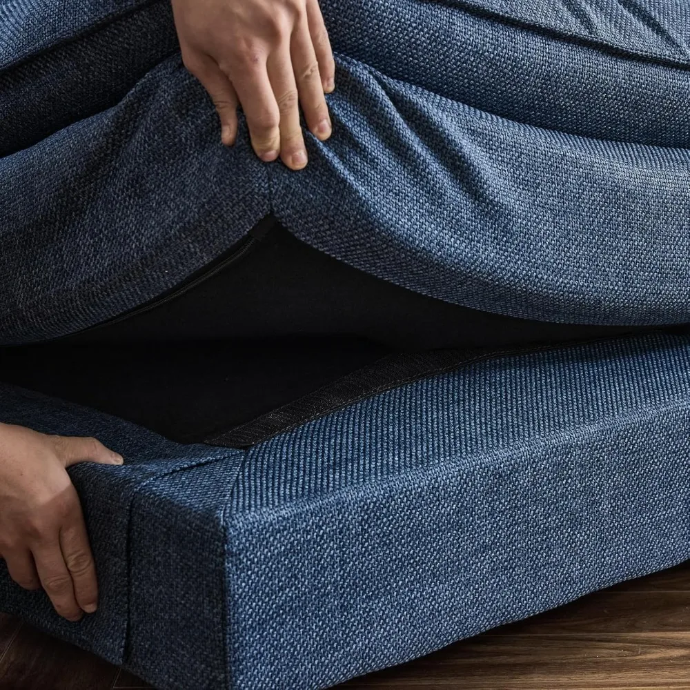 أريكة مقطعية للجلوس العميق مع مسند، أريكة نوم من الكتان، أثاث غرفة معيشة منجد مريح #6