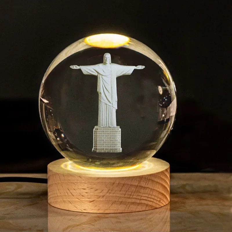 Creative Luminous Crystal ball Cross Church Fellowship Event Jesus Souvenir glass ball Birthday Gift Office Desktop Decoration