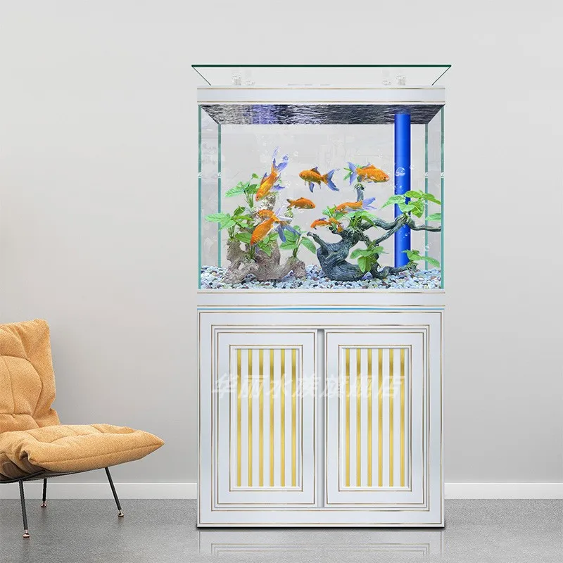 Light luxury fish tank living room 2023 new household small partition wall floor bottom filter ultra-white glass