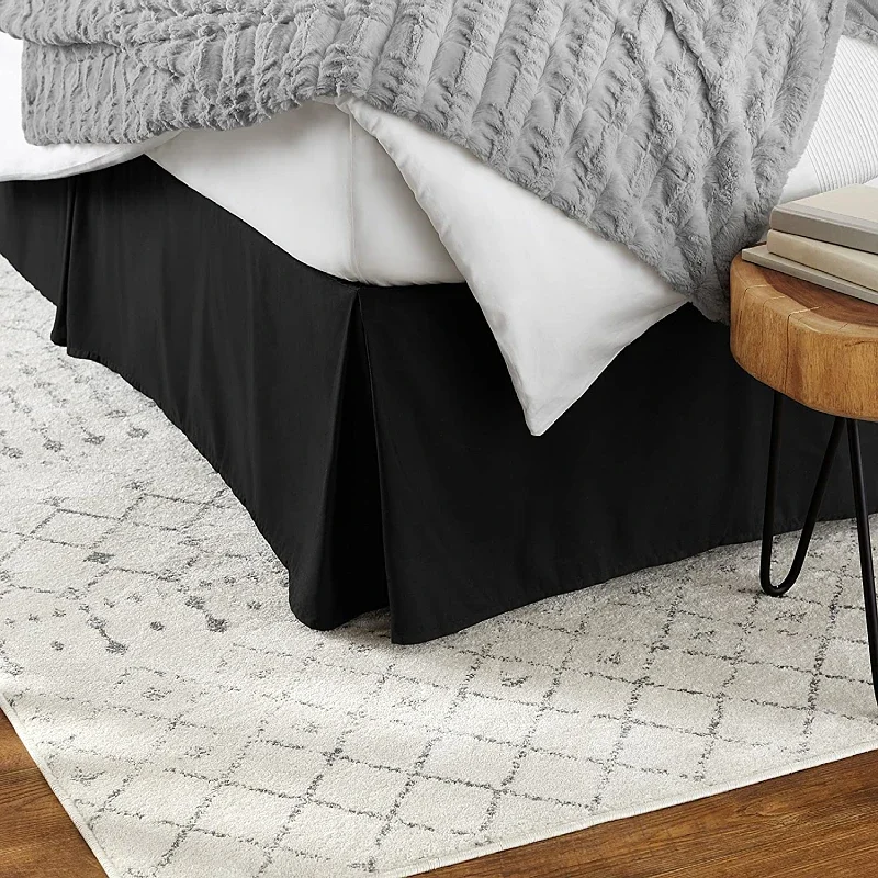 Premium Elegant Tailored Center & Corner Pleats Bed Skirt with Platform-Fade Resistant Fabric-22 Inch(55cm) Drop Bedspread