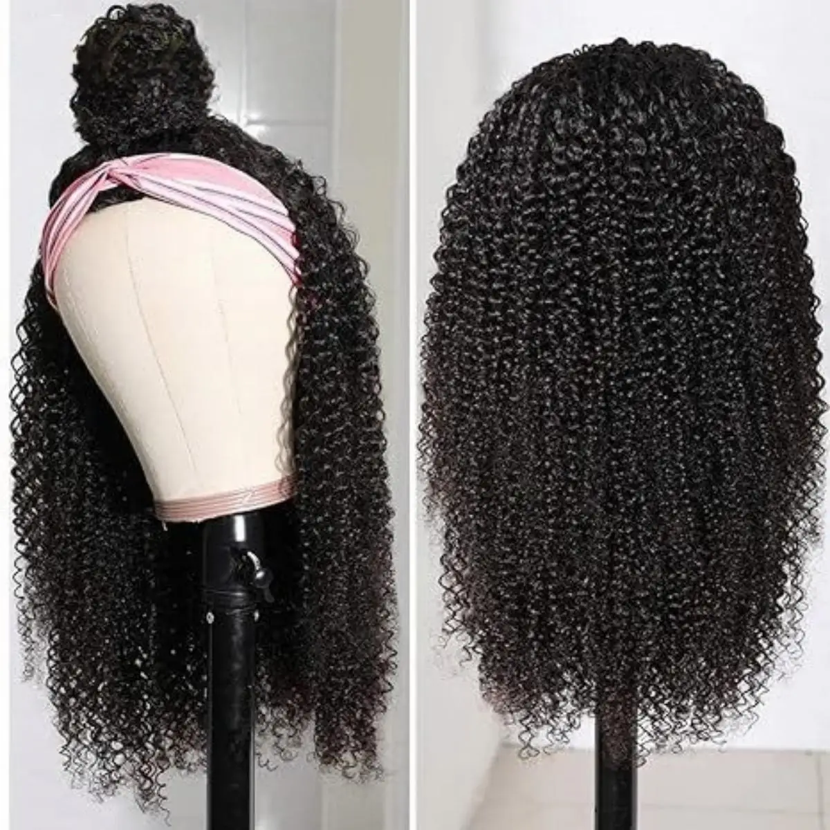 Machine headband wig human hair Deep curly wig black female headband curly wig 200% density natural black wave  deep wig suitable for beginners.