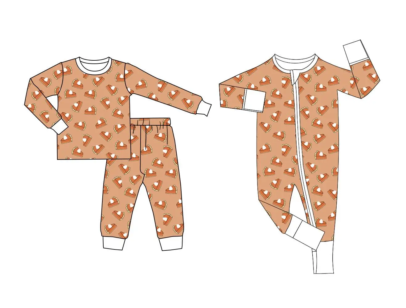 

Hot Selling Baby Clothing Children's Autumn Pajamas Set Cake Print Toddler Onesies Boutique Clothing