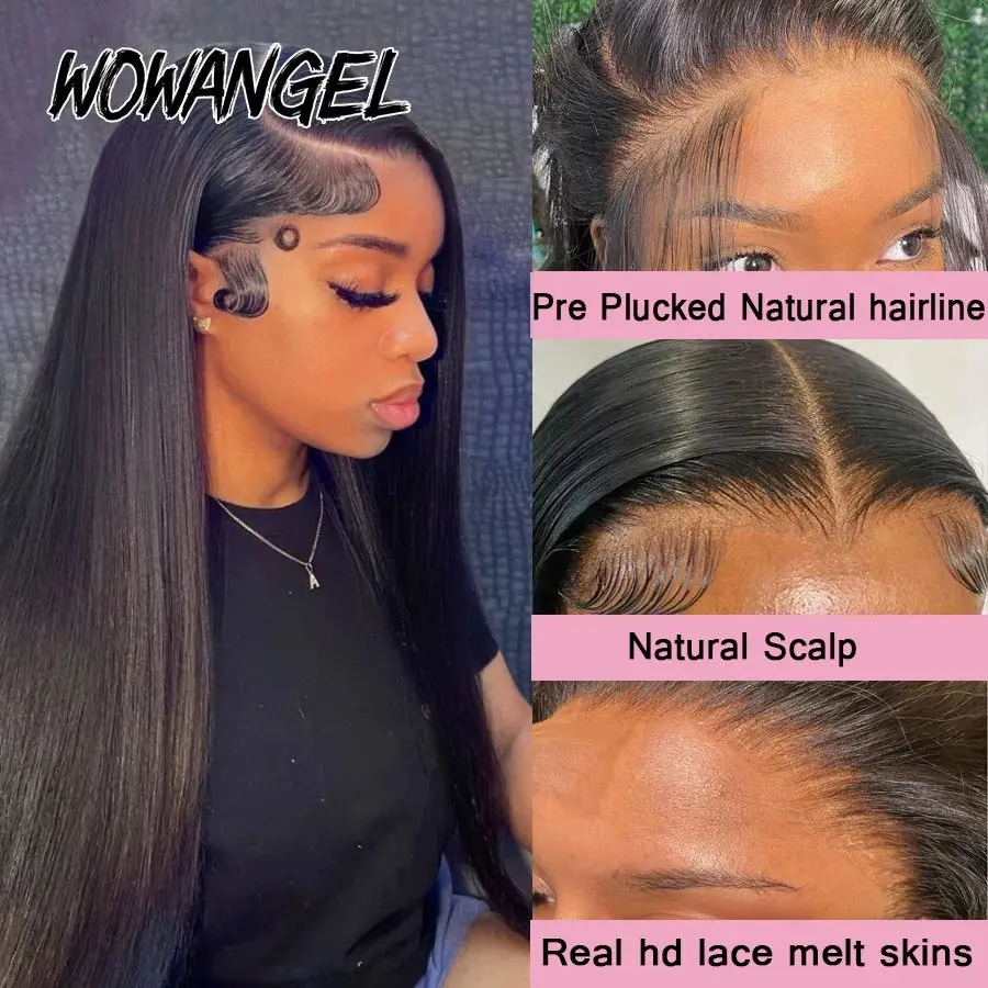 Natural Black 13X4 HD Lace Front Wig Human Hair 13x6 Straight Pre Plugging Closure for Women 20 Inch Human Hair Wig 180%