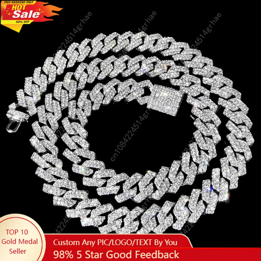 

20-Inch Double-Drain Cuban Chain Unisex Ice-Frozen Edition Sparkling Diamond-Shaped Hip-Hop Style Cuban Necklace Jewelry