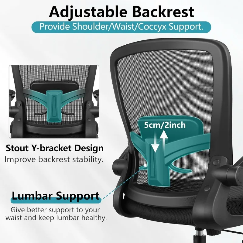 Ergonomic Desk Chair Breathable Mesh Chair with Adjustable High Back Lumbar Support Flip-up Armrests,for Home Office