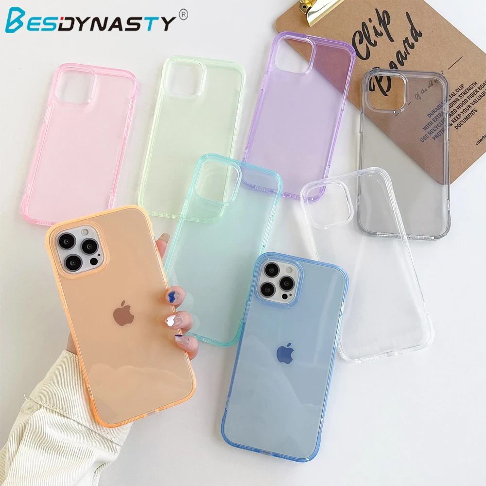 Luxury Crystal Candy Color Transparent Case For iPhone 12 13 14 15 Pro Max 15 Plus Shockproof Clear Cover Funda iphone 15 pro