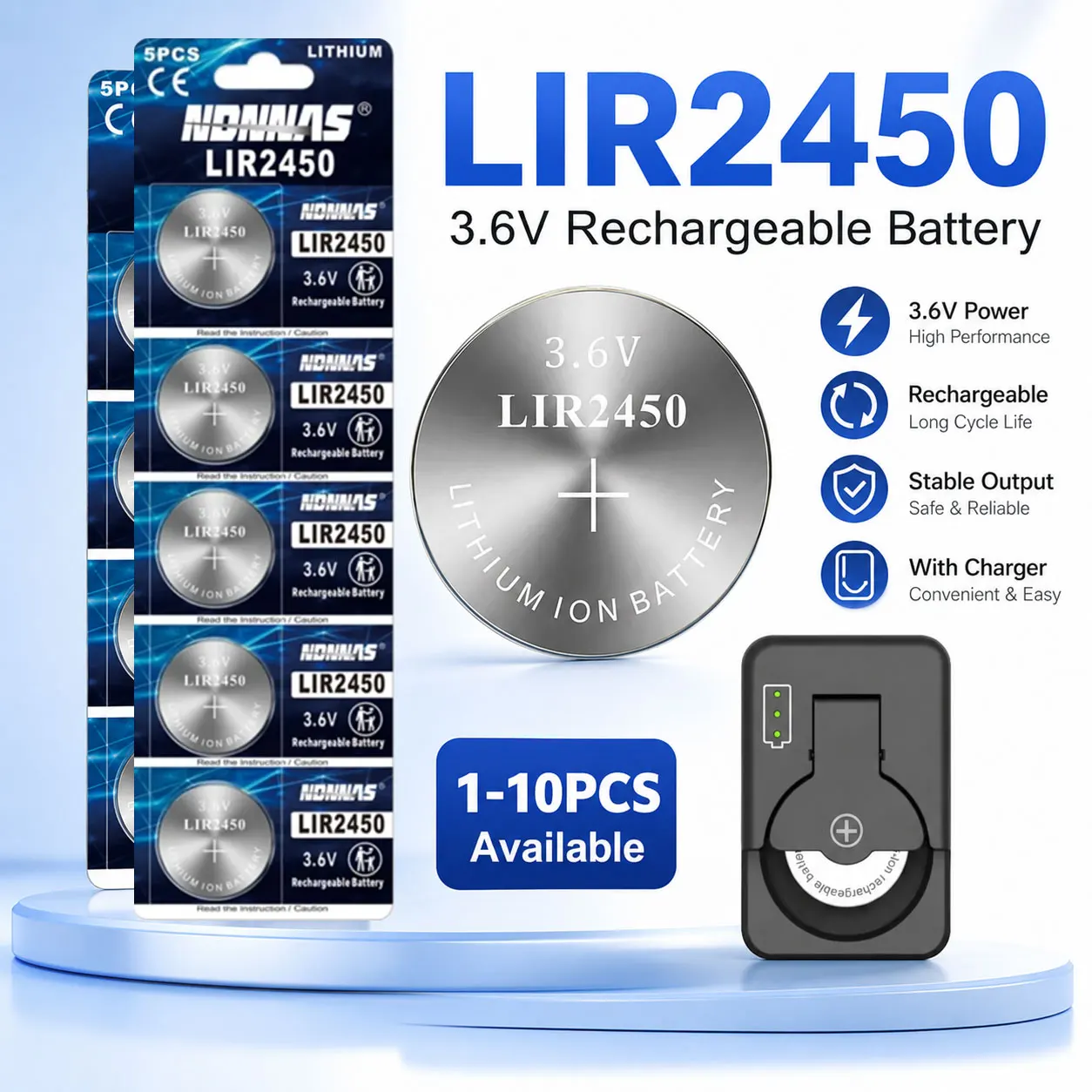 3,6V Lir2450 Wiederaufladbare Knopfzellenbatterie Langlebige Energiezelle für Autoschlüssel, Waagen, Motherboards und Fernbedienungen