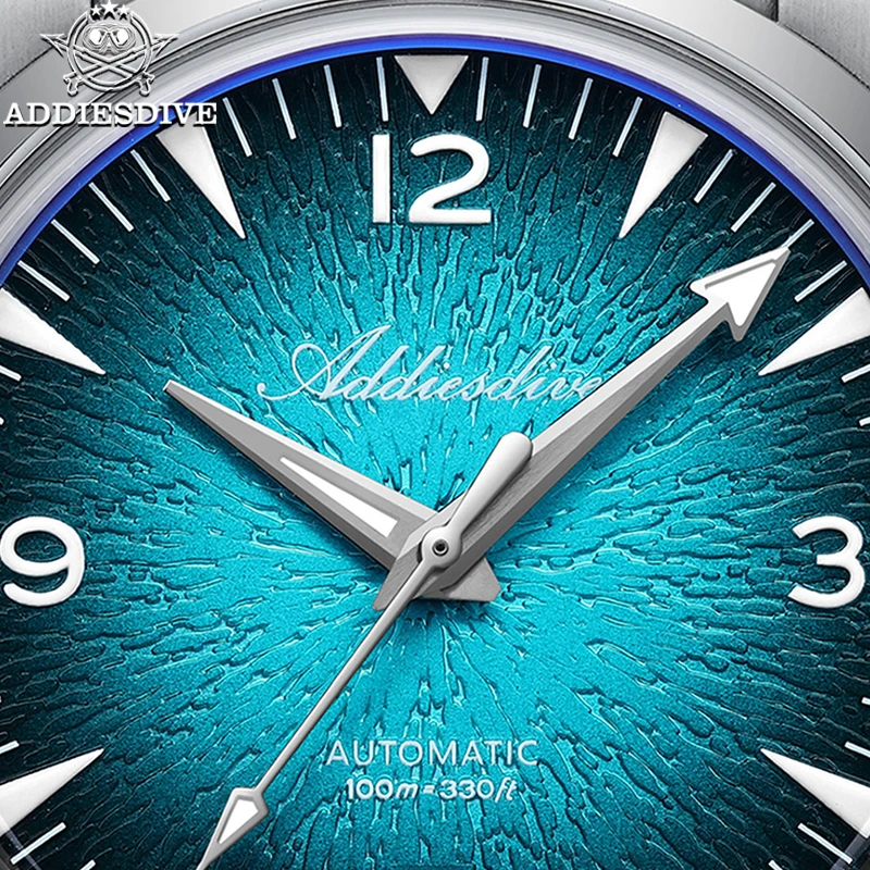 ADDIESDIVE Men's Mechanical Watch 8215 Automatic Movement Bubble Glass Textured Dial Watch 100m Waterproof Luminous Dive Watches