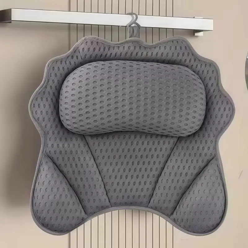 Bequemes Badekissen mit 6 Greifscheiben zur Unterstützung von Kopf und Schulter, weiche Stoffauflage zum entspannenden B03E – Detail 8