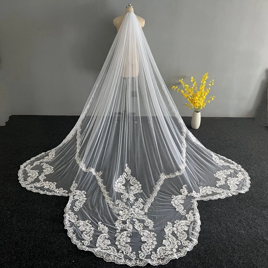 New Arrival White Ivory Cathedral wedding veils for Bride Wedding accessories Velos de novia Bridal veils boda Matrimonio