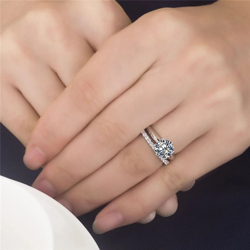 Luxury Quality 2ct SONA CZ Zircon Wedding Ring Set Tibetan Silver Bridal Set Engagement Ring Set For Women Wholesale image 6