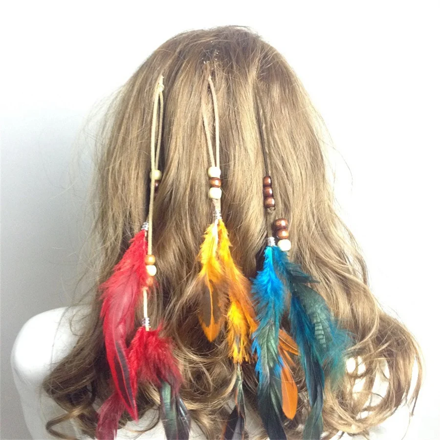 Bohemian Feather Headband hairpin comb  BB Hair Bands Women Girl Hippie Weaving Hair Accessories Hair Clip Hair Rope Headwear