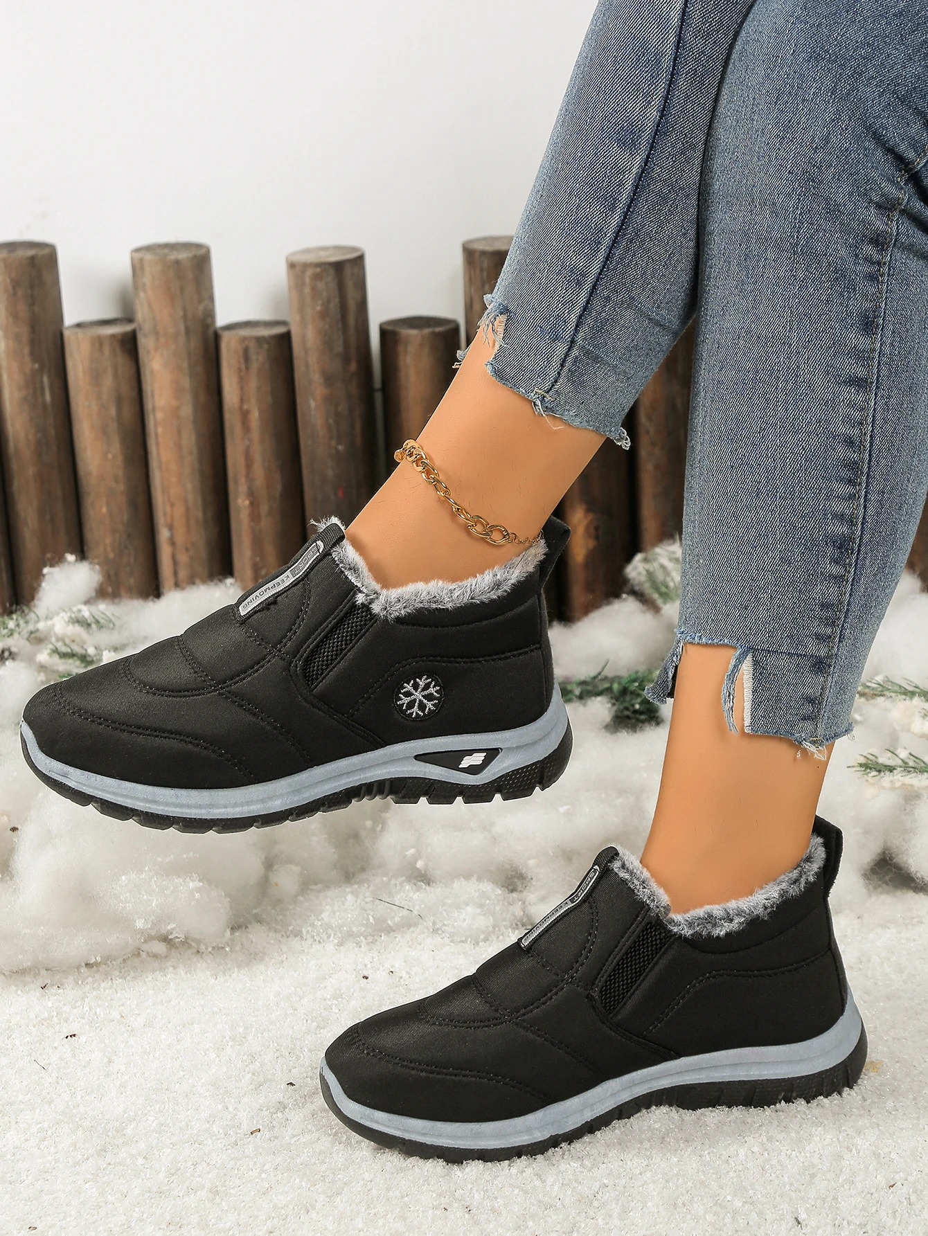 Damenstiefel, leichte Damenschuhe, bequeme Damen-Freizeitschuhe mit weicher Sohle und dickem Fleecefutter, Schuhe mit kostenlosem Versand – Detail 3