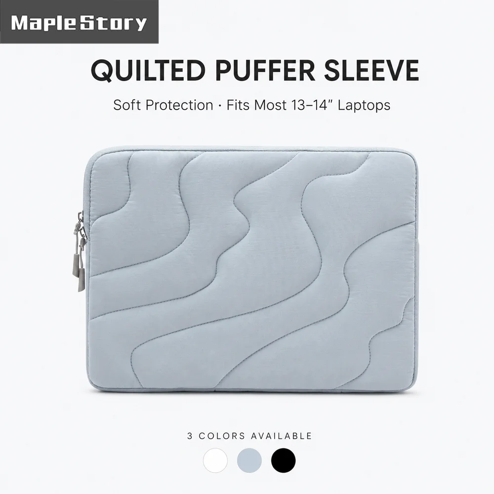 Memory Foam Puffy Laptop Sleeve for 14 Inch MacBook Pro M5 M4 M3 M2 M1 Quilted Soft Padded Notebook Case for Men Women