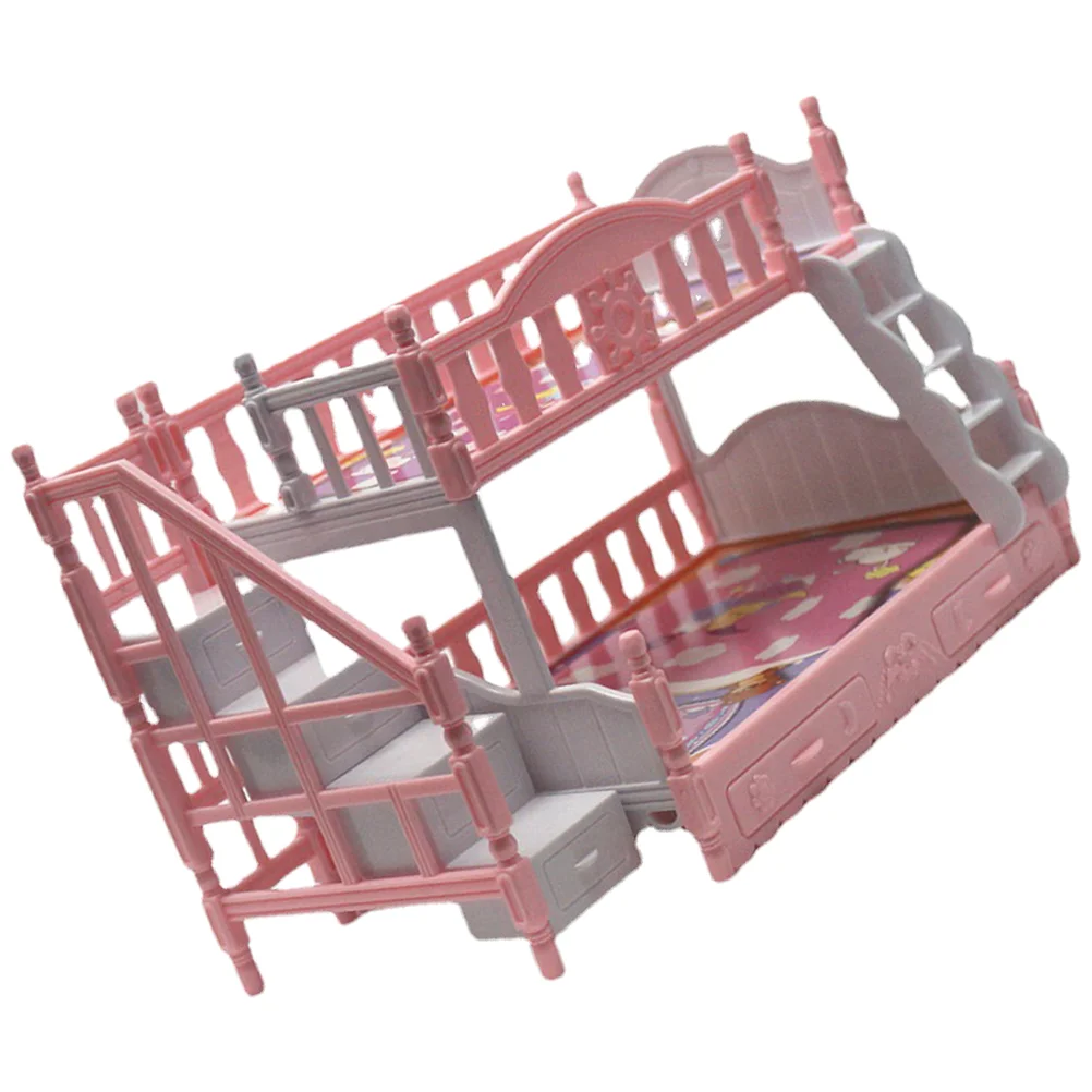 Artificial Bed Mini House Decor Bedroom Furniture Twin Bunk Beds Accessories Model Plastic Buck Toy Girl