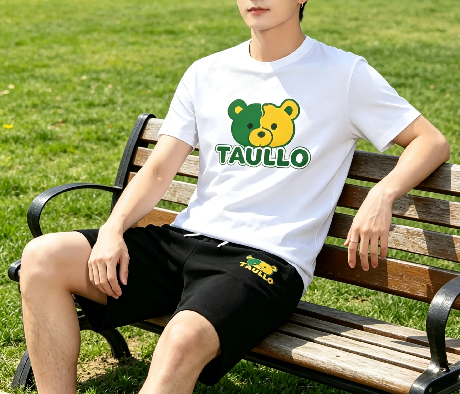 Summer men's sports short sleeved set, thin short sleeved T-shirt+shorts two-piece set, sports set two-piece set.