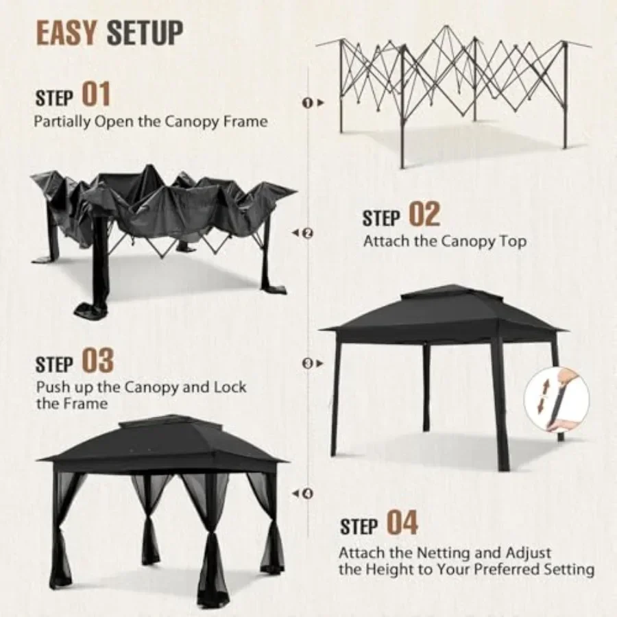 11x11 Pop Up Gazebo Tent with Mesh Netting  Outdoor  with UPF 50+ UV Protection Water Resistant
