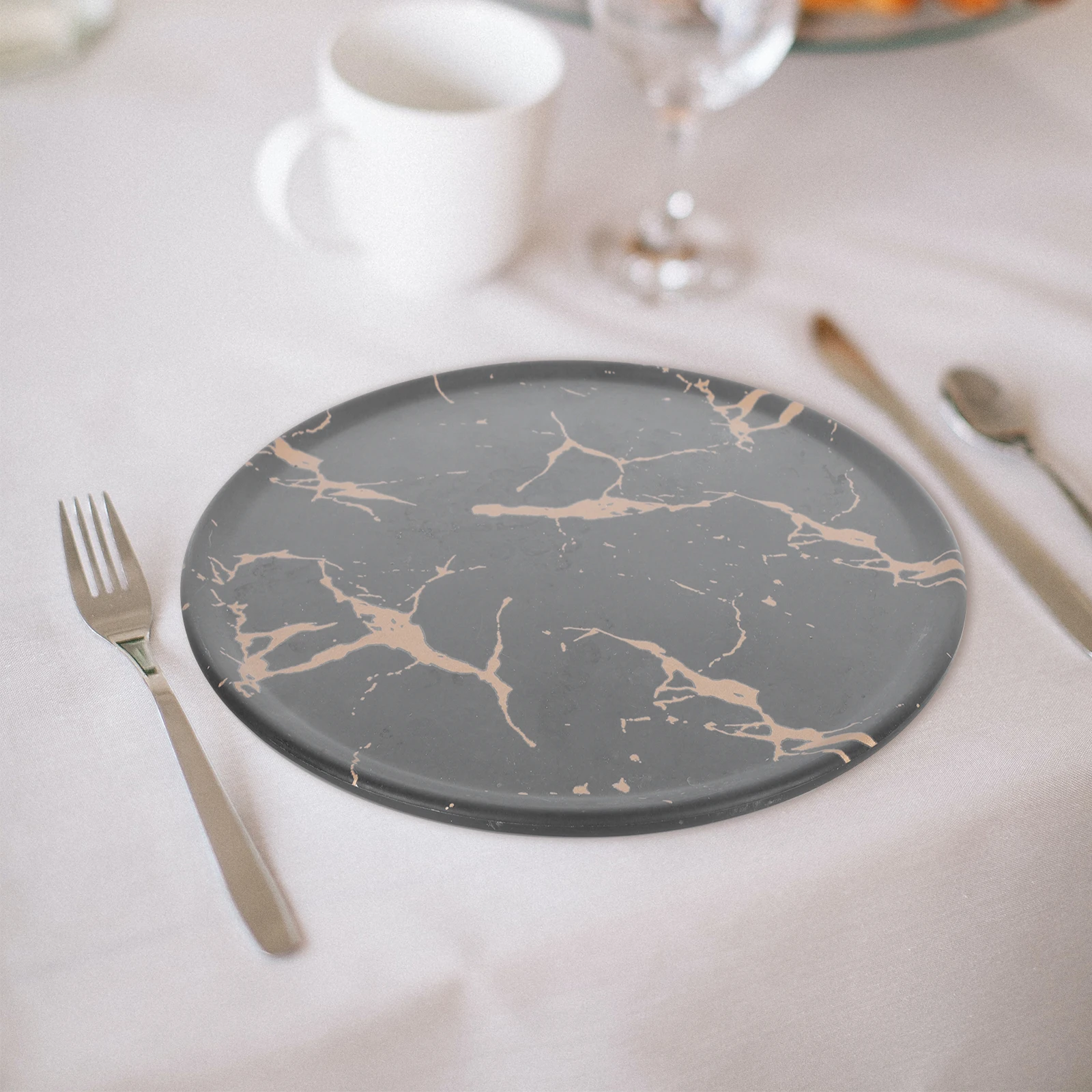 

1pc Oval Marble Pattern Steak Pan Western Food Storage Plate Imitation Porcelain Tray For Dessert Pasta Dinner Tableware Set