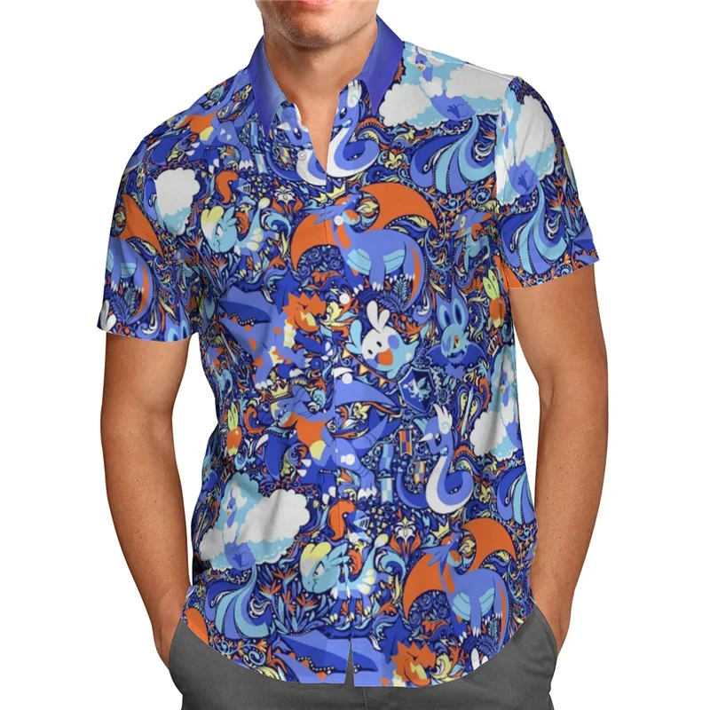 Camisa havaiana impressa anime 3D, manga curta, camisa social extragrande, roupa de rua, praia, verão