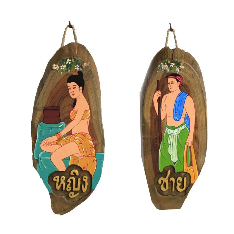 Solid wood painted character toilet  board, bathroom logo listing, men's and women's wall decorations pendant