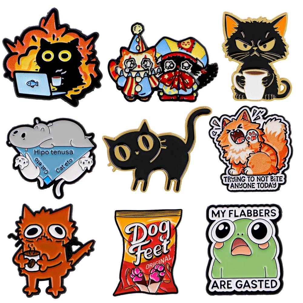 Funny Cartoon Coffee Cat Women Brooches on Clothes Lapel Pins for Backpack Metal Enamel Pin Bags Badges Jewelry Accessories