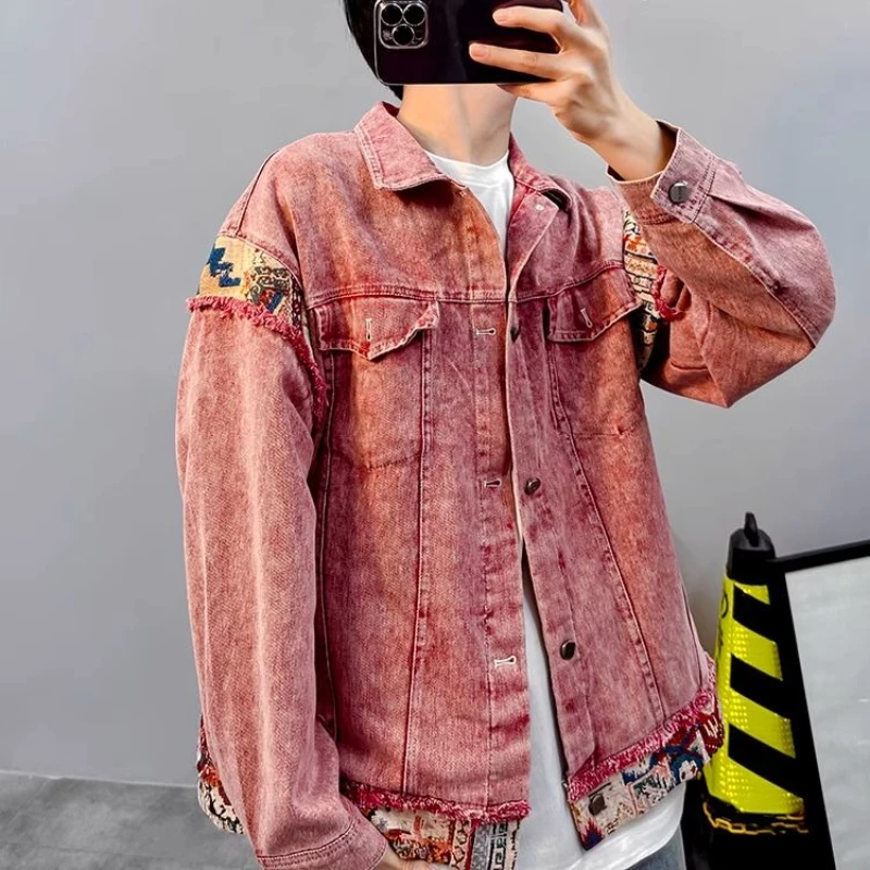 

Ковбойское пальто на пуговицах в стиле ретро для мужчин, роскошная верхняя одежда, размер L, стираная одежда, свободная мужская одежда по самой низкой цене, новые корейские джинсовые куртки для мужчин