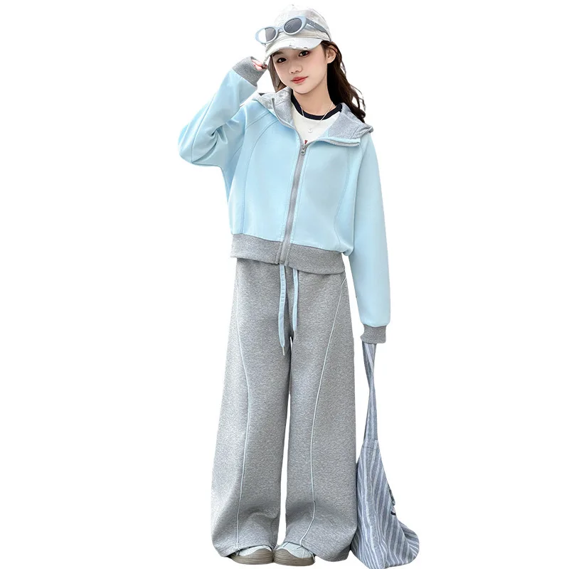 

Girls' Suit Spring and Autumn 2026 New Children's Hooded Sweater Wide-leg Pants Medium and Older Children's Two-piece Trendy