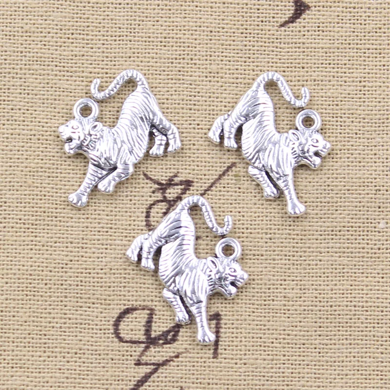 15pcs Charms Animal Tiger 18x24mm Antique Silver Color Pendants DIY Craft Making Handmade Tibetan Jewelry