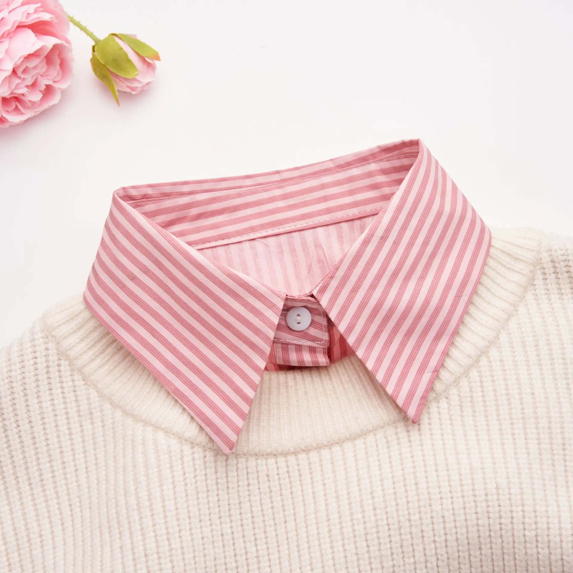 Fashion Stripe Collar Fake Collar Shirt Women Removable Decoration Blouse Detachable False Lapel Collar Tops Clothes Accessories
