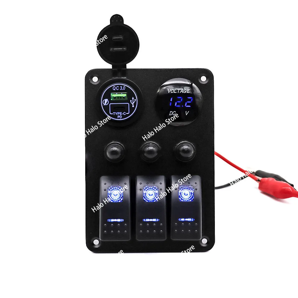 

12V Overload Protector Switch Panel with Type C USB Charger Voltage Meter for Car RV Modification