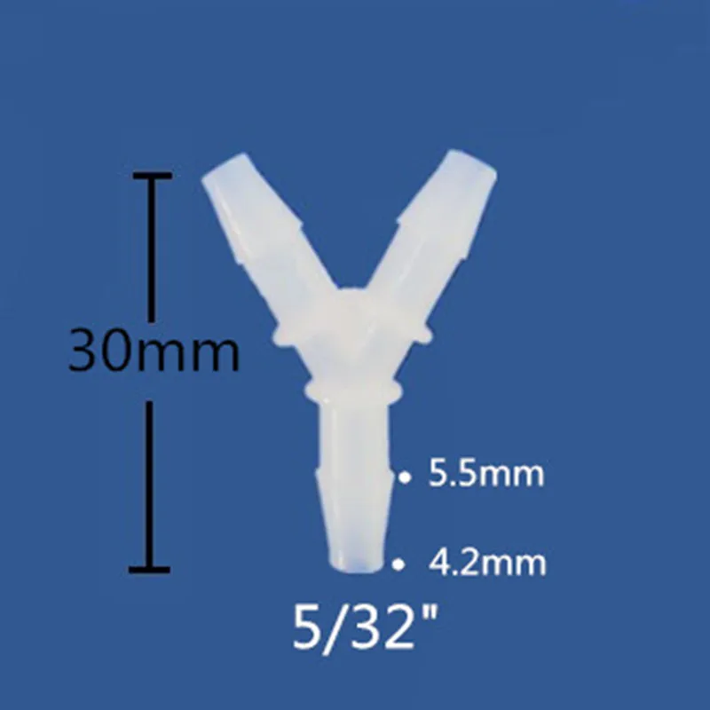 10pcs of PVDF Barbed Y Connector Tubing Connector Three-way valve Hose Fitting Ozone Resistance Size 3/32\