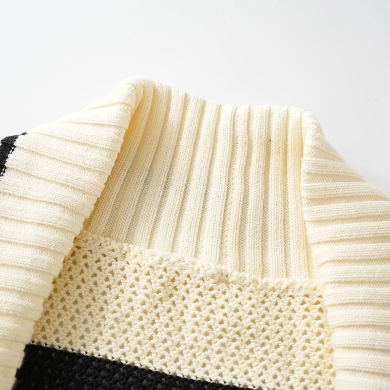 Dames gebreid katoenen vest met V-hals en lange mouwen Gestreept vest