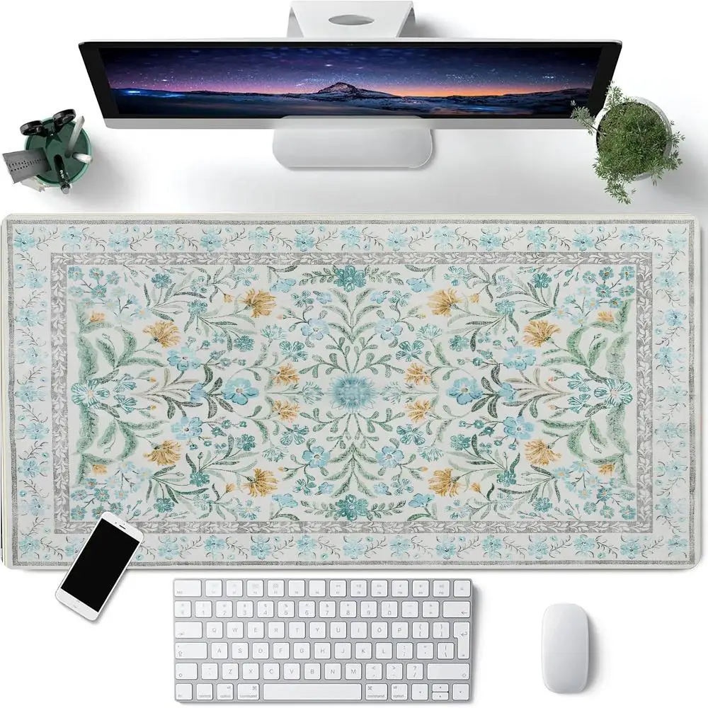 핑크 꽃 페르시아 스타일 디자인 마우스 패드 대형 고무 미끄럼 방지 데스크 액세서리 마우스 패드 사무실 및 게이머 키보드 장식 매트