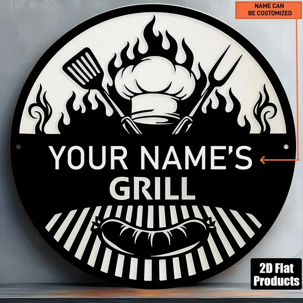 Custom BBQ Aluminum Tin Sign 8x8" Personalized Name Kitchen Outdoor Grill Area Wall Decor Gift