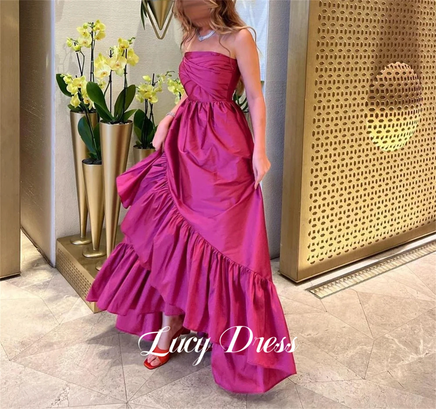 

Lucy Line A Ball Gown Purple Strapless Evening Dress Party Ruffle Design Eid Graduation Robe Soiree De Luxe 2024 Dresses Gala