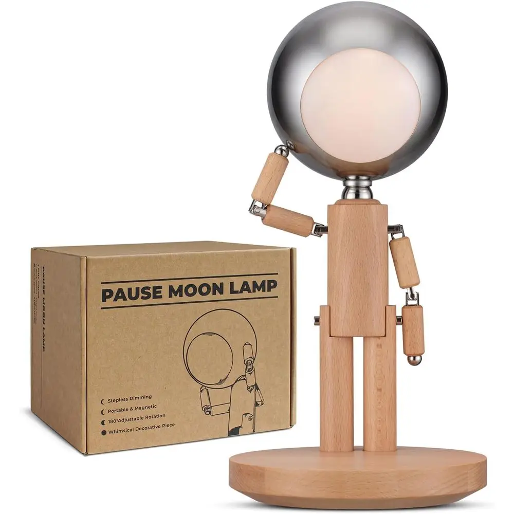 

Настольная лампа Vadiula Pause Moon, креативная деревянная светодиодная лампа, уникальное декоративное освещение для спальни, прикроватная лампа, перезаряжаемая